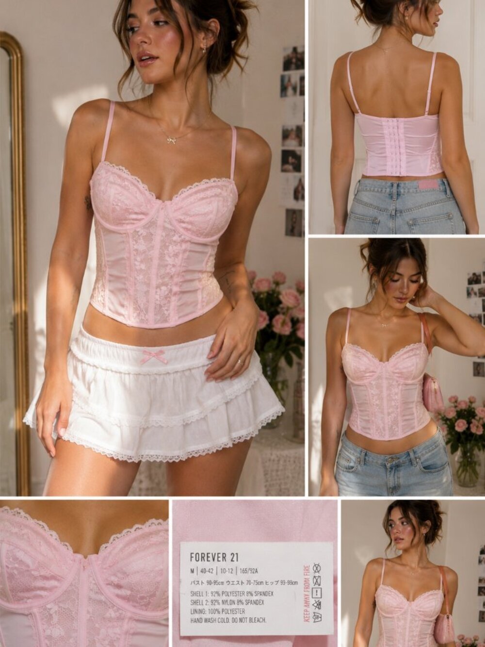 Forever 21 Pink Lace Bustier Corset Top Underwire Y2K Coquette Medium